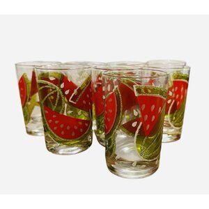 Culver Watermelon Glasses 1970s Vintage Set Of 8 -No Chips Or Cracks 3 1/2” Tall